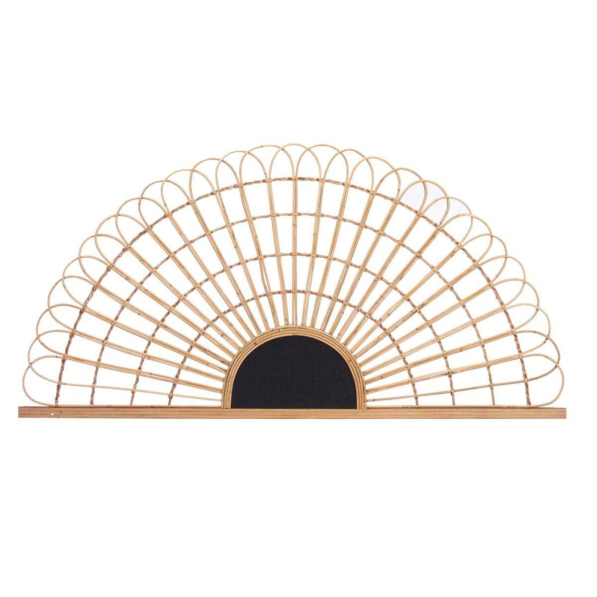 Tête De Lit Eventail Rotin Marron Noir Gift Decor - 160 X 80 Cm