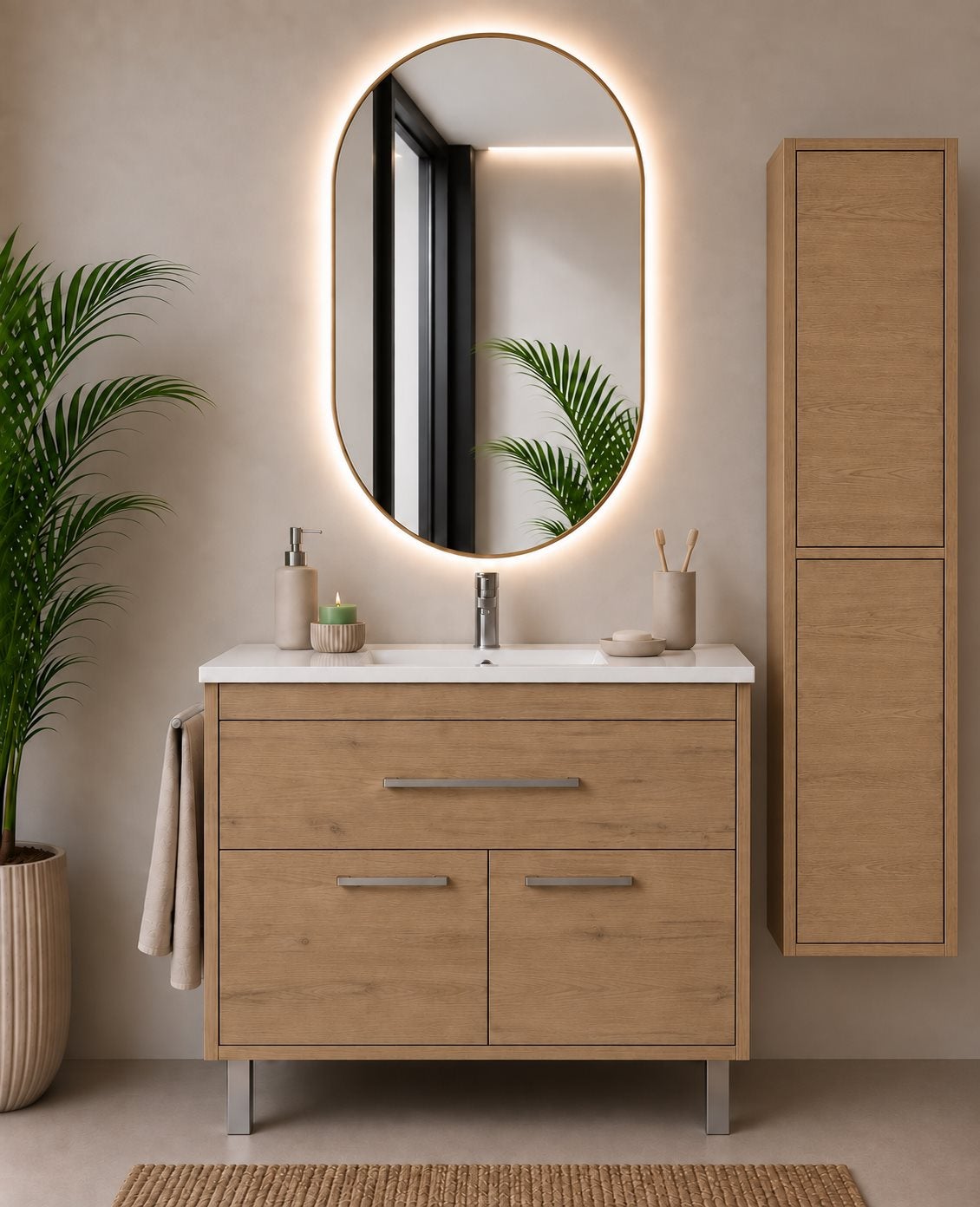 Mobilier de baie cu lavoar ORIGENBATH BAHIA fără oglindă 70x40 cm estepa cu coloană