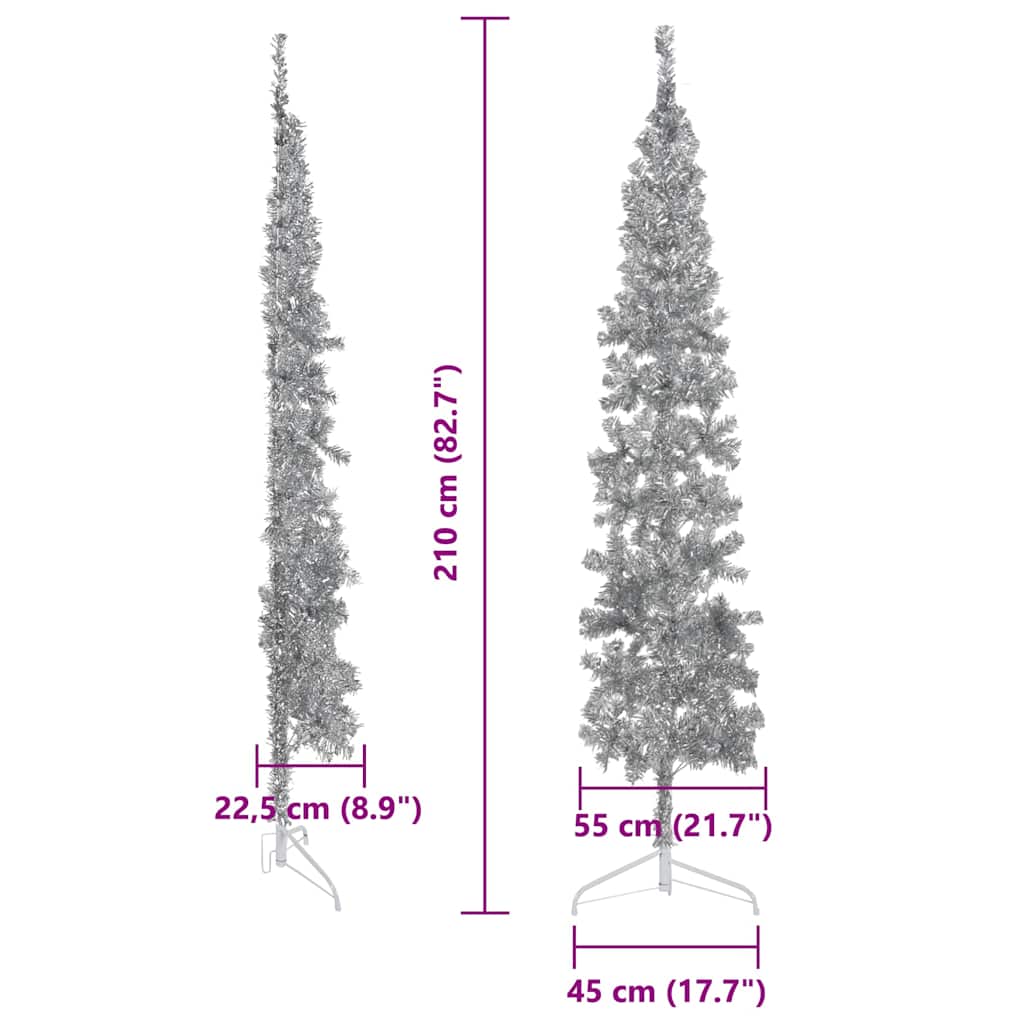 Meia árvore de Natal artificial com suporte prateado 210 cm - COMFORTXL - 8