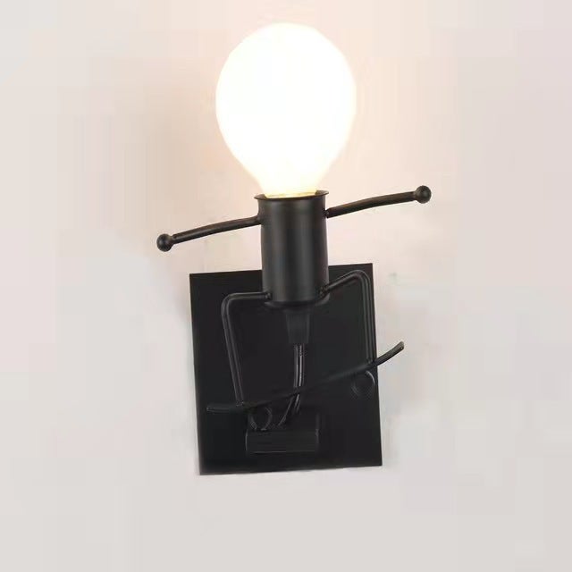Kreatywna lampa ścienna retro, lampa ścienna w stylu industrialnym, dekoracyjna lampa z kutego żelaza, lampka nocna z podstawą E27, czarna bez żarówki