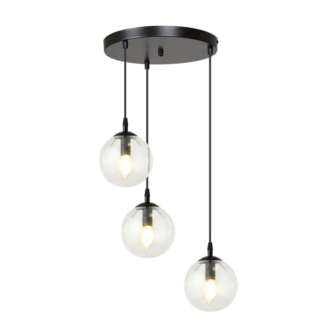 Lampa wisząca Cosmo czarno-przezroczysta 3xE14x10W wym: 100 x 40 x 40 cm szkło Emibig