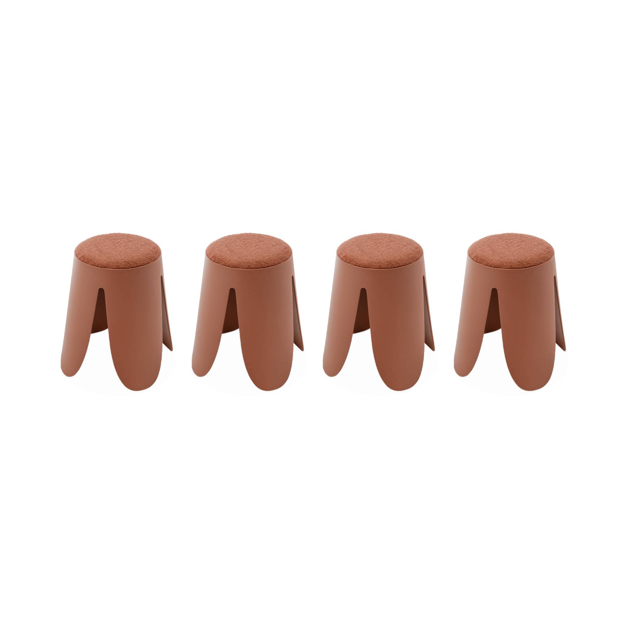 Taburetes apilable de borreguito texturizado, set de 4, niki, terracotta, 44x30x46 cm