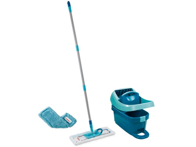 Set balai serpillère avec seau essoreur à roulettes Profi XL Mobile 55168 Leifheit, serpillière, housse micro duo + housse static plus