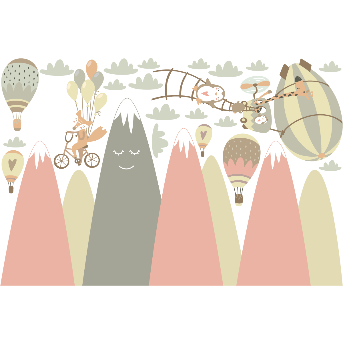 Adesivo bambino di montagna scandinavo amici animali - Sticker adesivo - adesivi murali - 120x180cm - 2