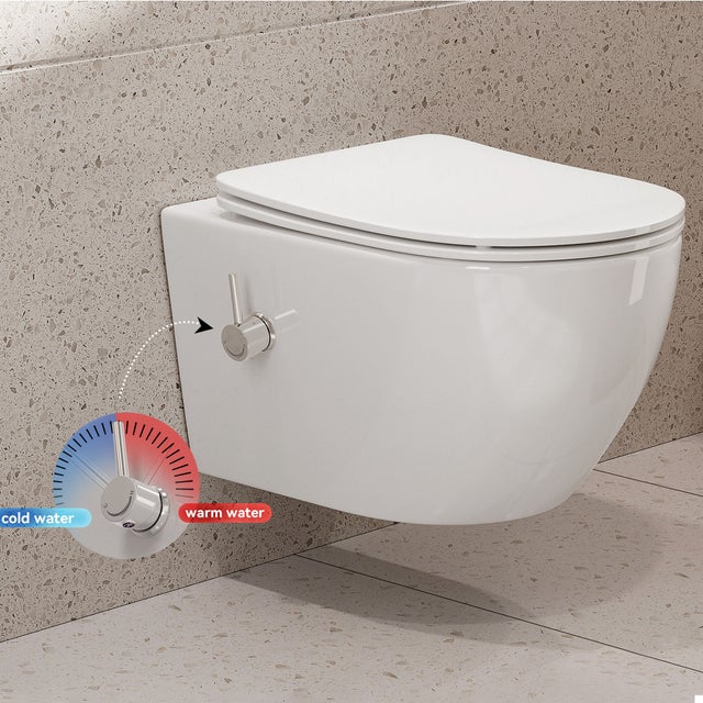 WC de douche avec buse intégrée, WC suspendu sans bord, WC avec fonction bidet, WC Taharet avec nano-revêtement, douche WC avec robinet HOROW