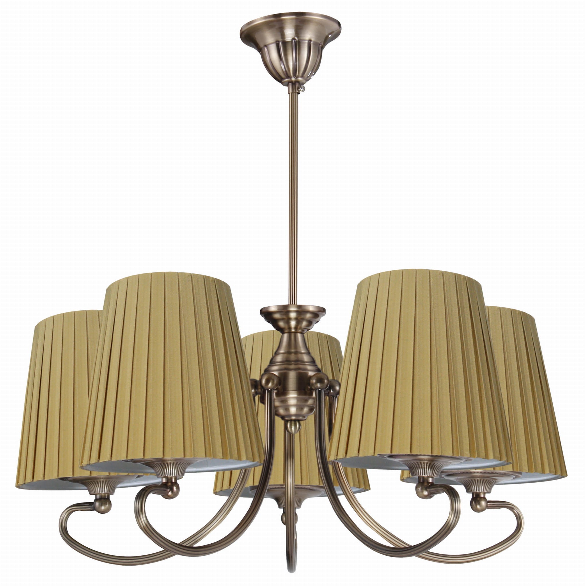 Lampa wisząca Mozart mosiądz-beżowa 5xE27x60W wym: 54 x 54 x 54 cm tkanina Candellux