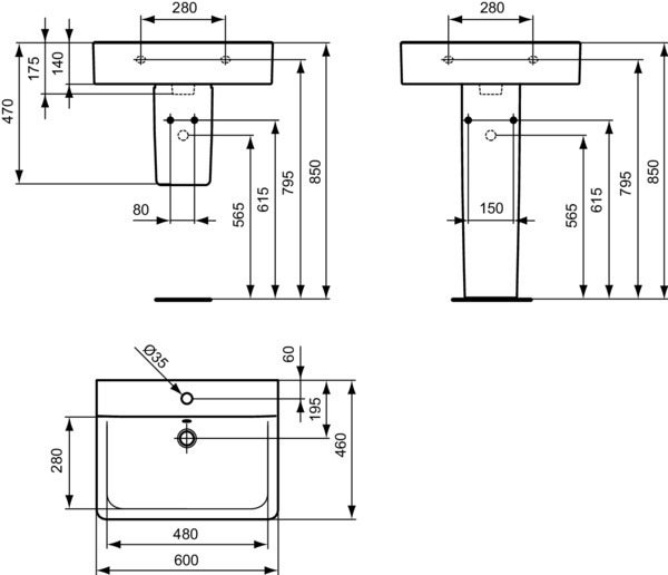 Ideal Standard CONNECT Lavabo 600 x 460 x 170 mm blanc (E714101) - 6