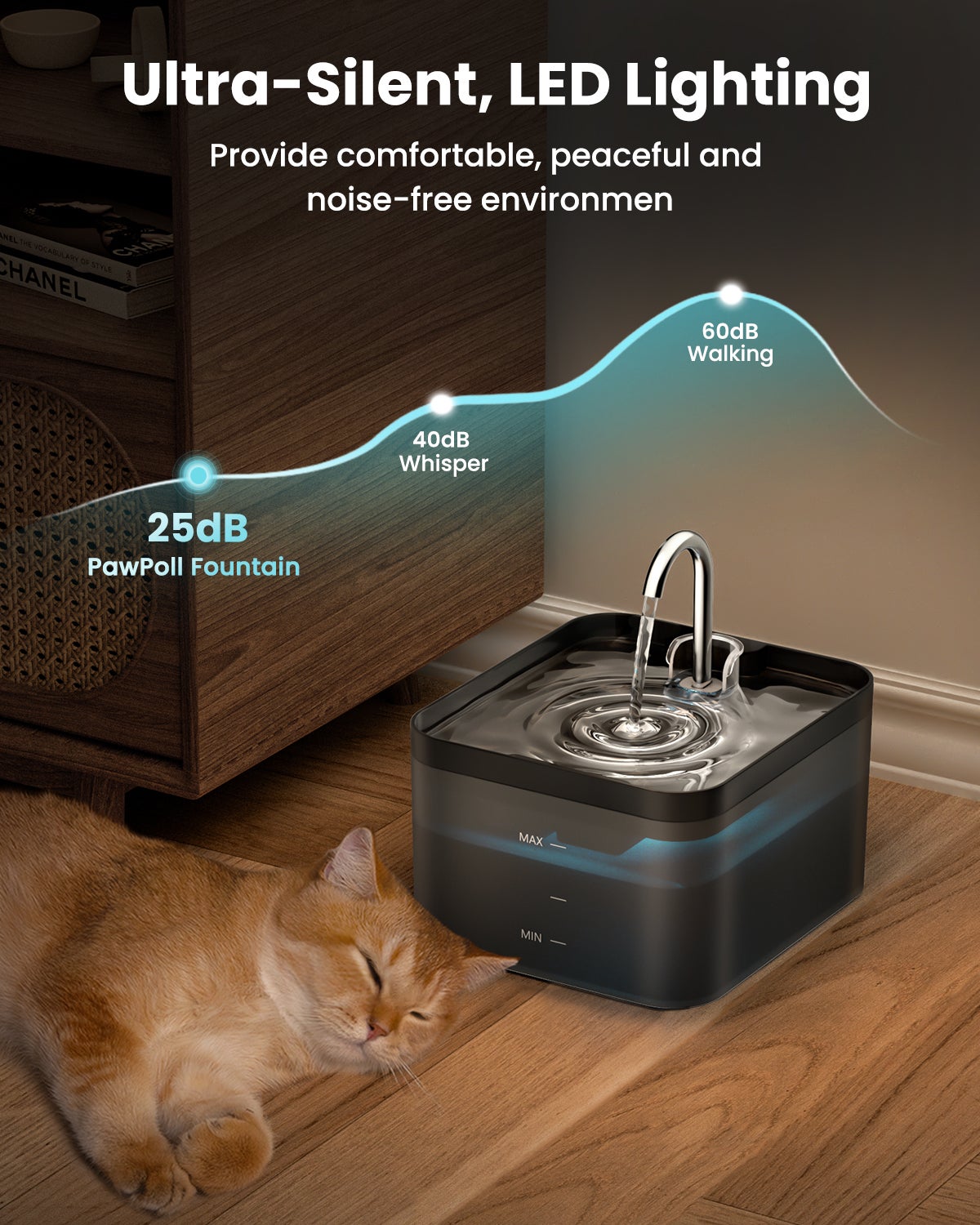 2.2L Fontaine à eau pour animaux Distributeur d’eau pour chat avec 2 modes de débit Fontaine à eau pour chat - 4