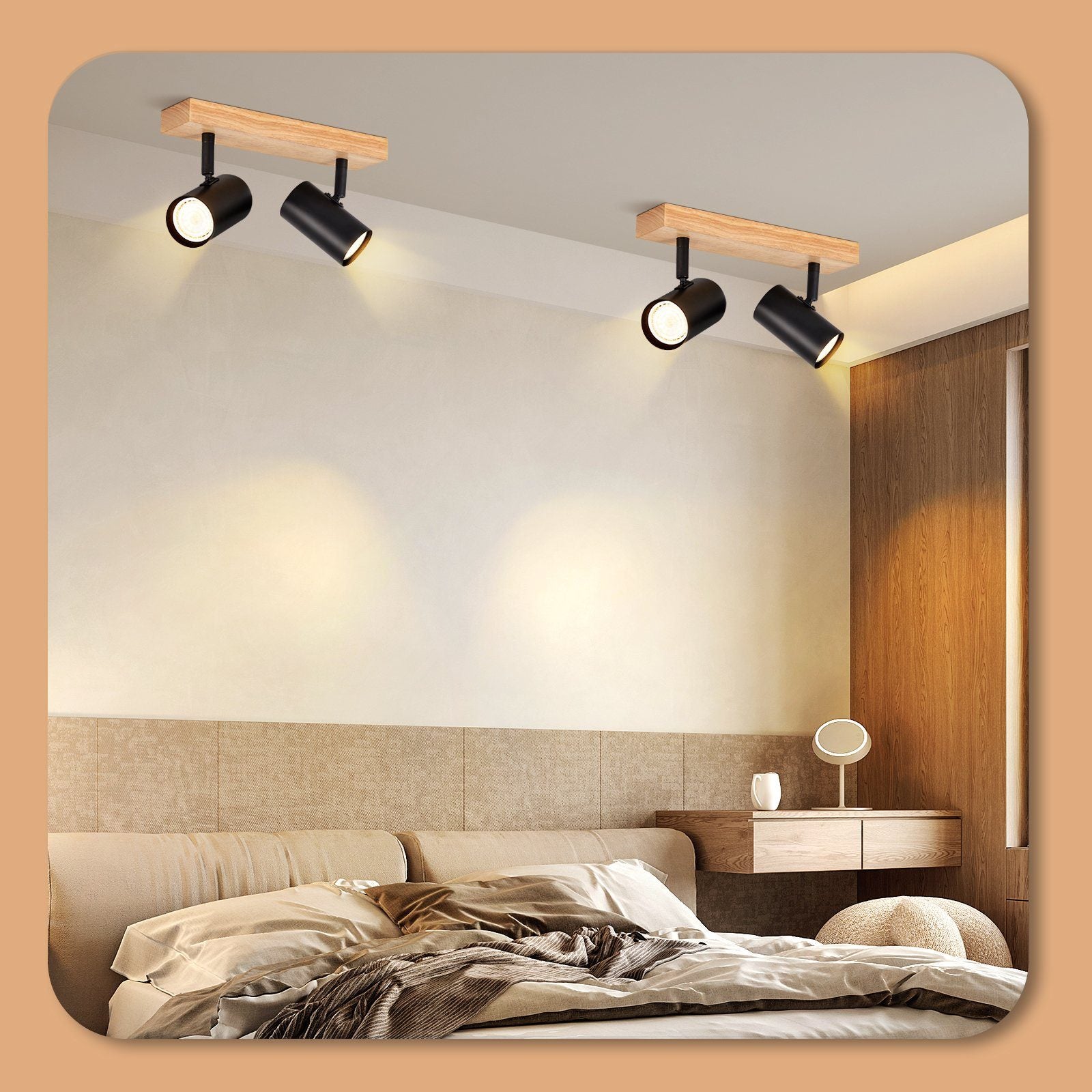 NETTLIFE 2 Focos de Techo GU10 de Madera Negra Orientables 350° Estilo Industrial Retro para salón Dormitorio Cocina - 9