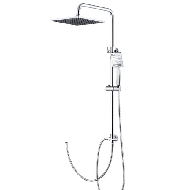 Kit de douche à effet pluie,chromé,sans robinet,colonne de douche avec pommeau de douche carré et douchette,barre de douche avec tuyau et support