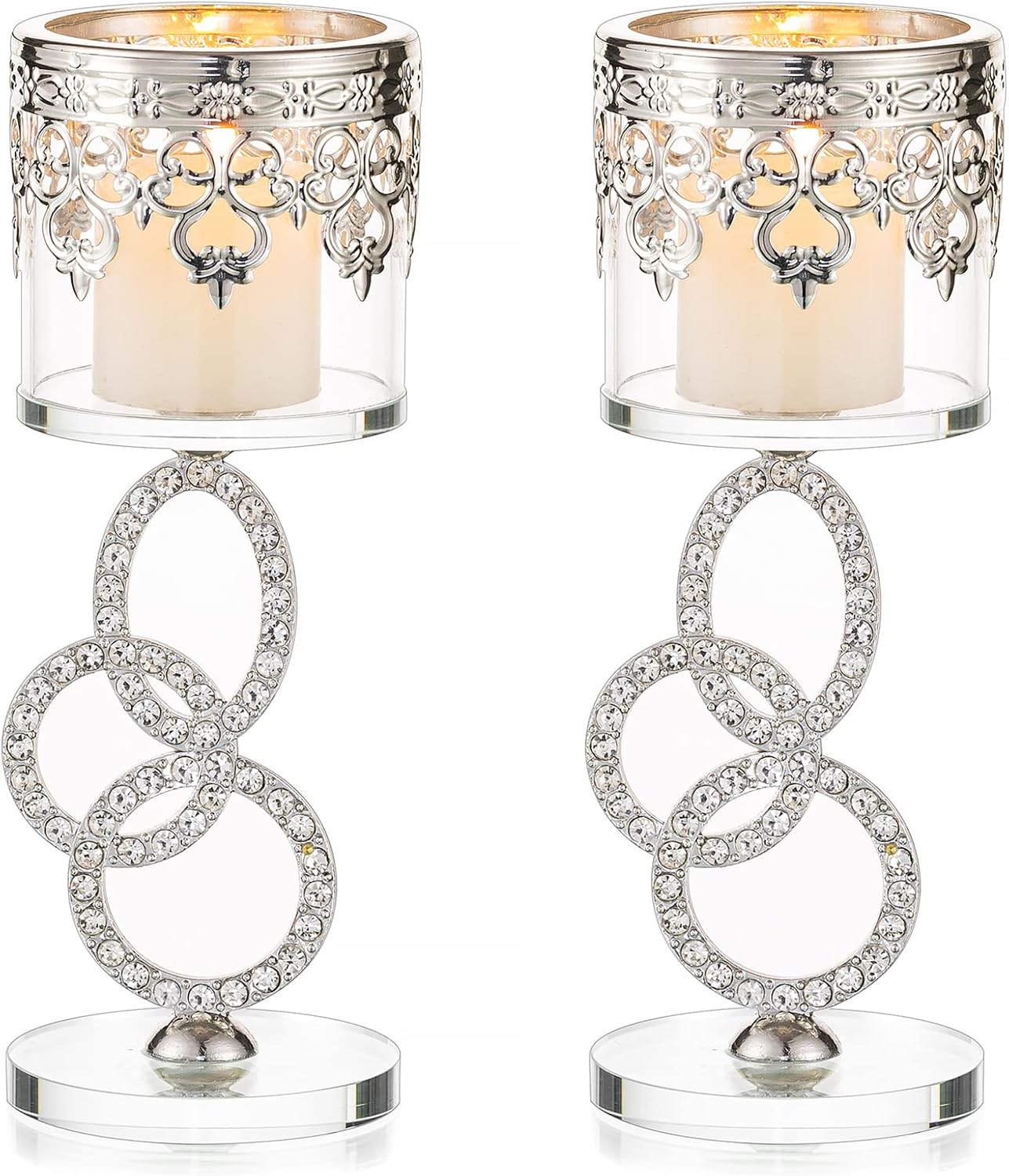 Set Di 3 Portacandele In Vetro E Cristallo - 10,2 Cm, Centrotavola Per Matrimoni E Decorazioni Natalizie