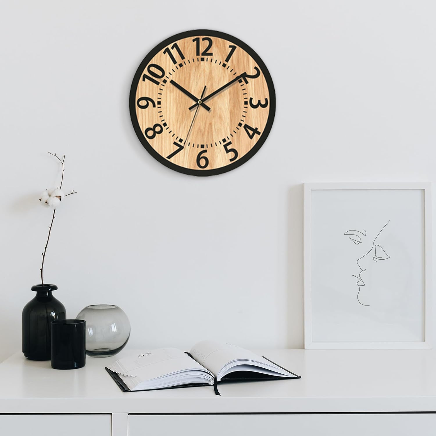 Reloj de pared de madera 34x34 cm, diseño minimalista, silencioso y elegante para salón y oficina - 8