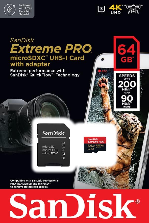 Carte microSDXC SanDisk Extreme PRO 64 Go + adaptateur SD + RescuePro Deluxe avec A2 UHS-I Classe 10 U3 V30 Performances d'application - 5