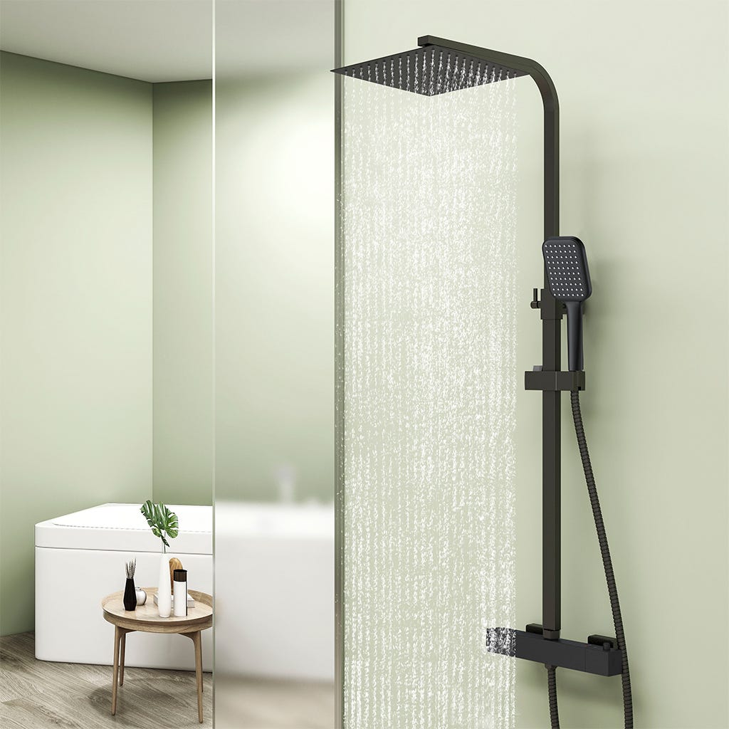 Colonne Doccia Nero Senza Rubinetto Con Doccia A Pioggia 25 X 25 Cm E