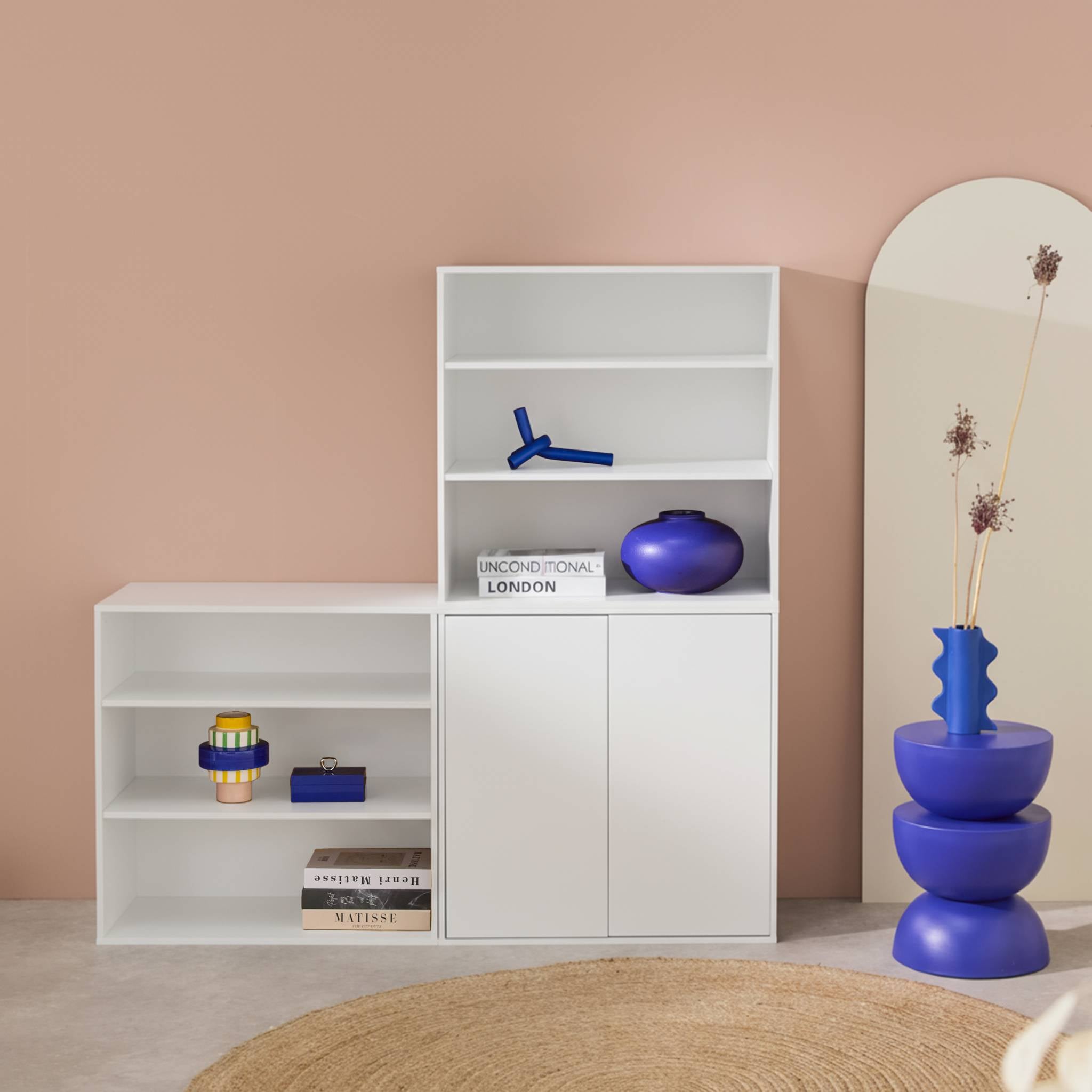 Estante, biblioteca modulável decoração madeira, 2 portas e 5 prateleiras, Kompo, Branco, 70x35x210 cm - 3