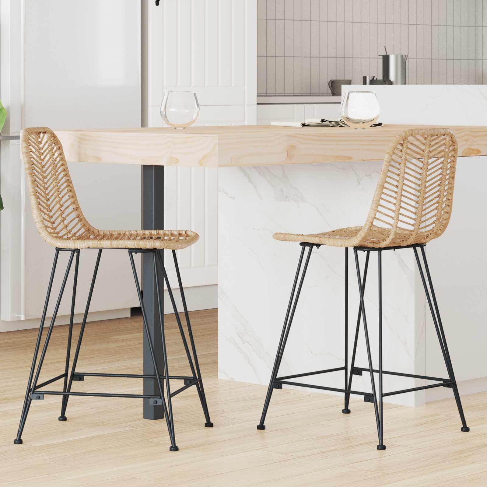 Vidaxl Silla De Bar 2 Pcs 44,5 X 54,5 X 97,5 Cm Ratan E Hierro , Leroy Merlin