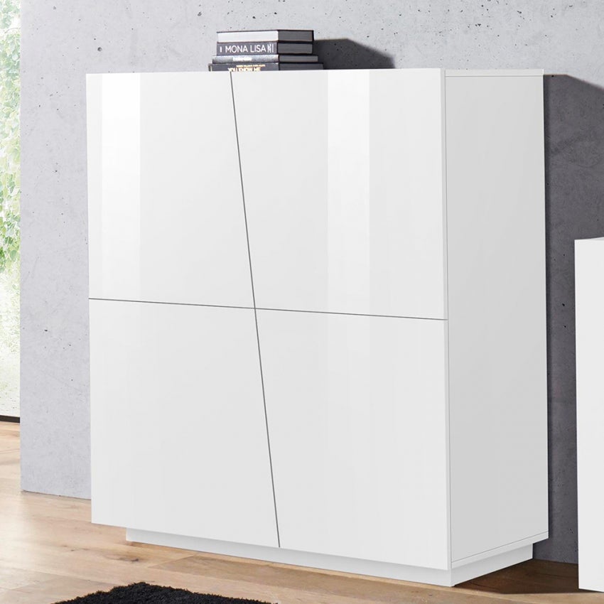 Web Furniture  Aparador Mueble Salón Vestíbulo 120 Cm 4 Compartimentos Brillante Vega Home Blanco , Leroy Merlin