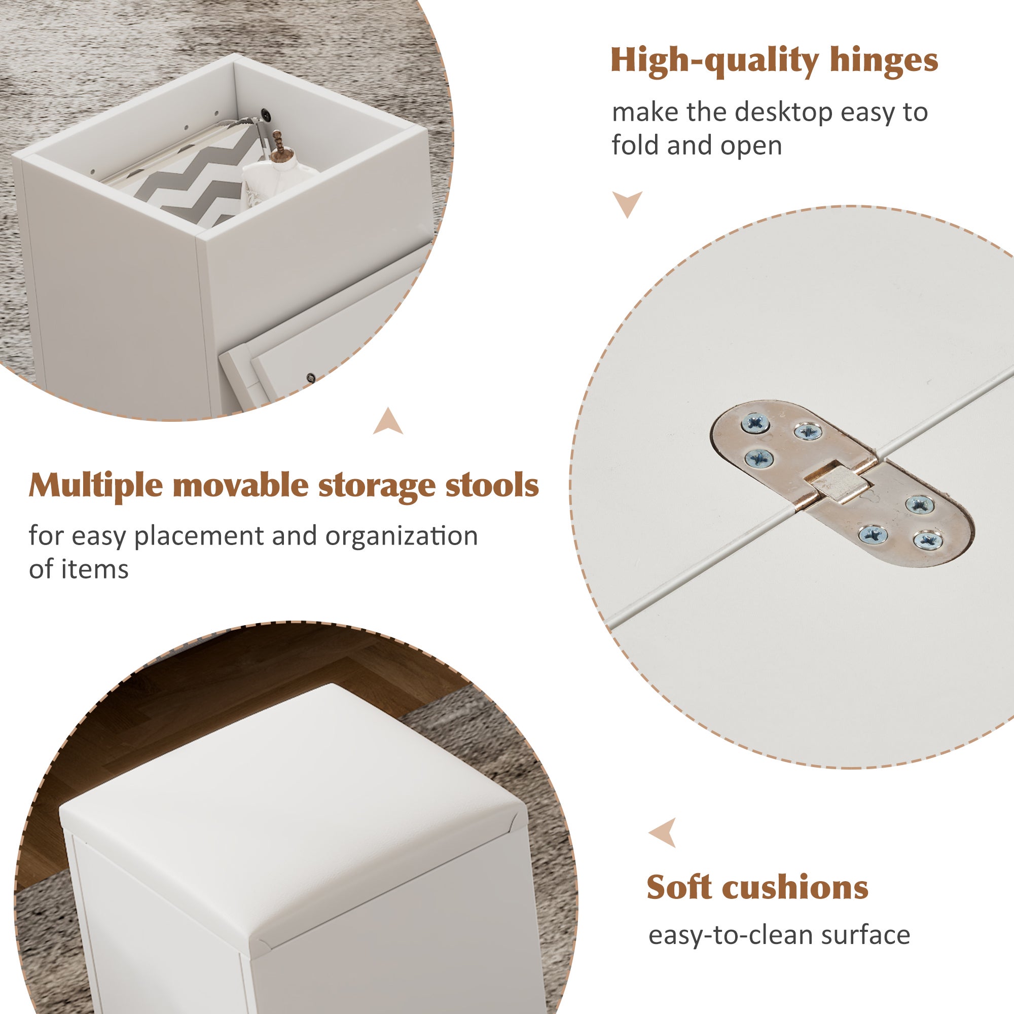 Table basse relevable avec 4 tabourets - 100 x 50 x 48 cm - Panneaux de particules - Blanc - 9