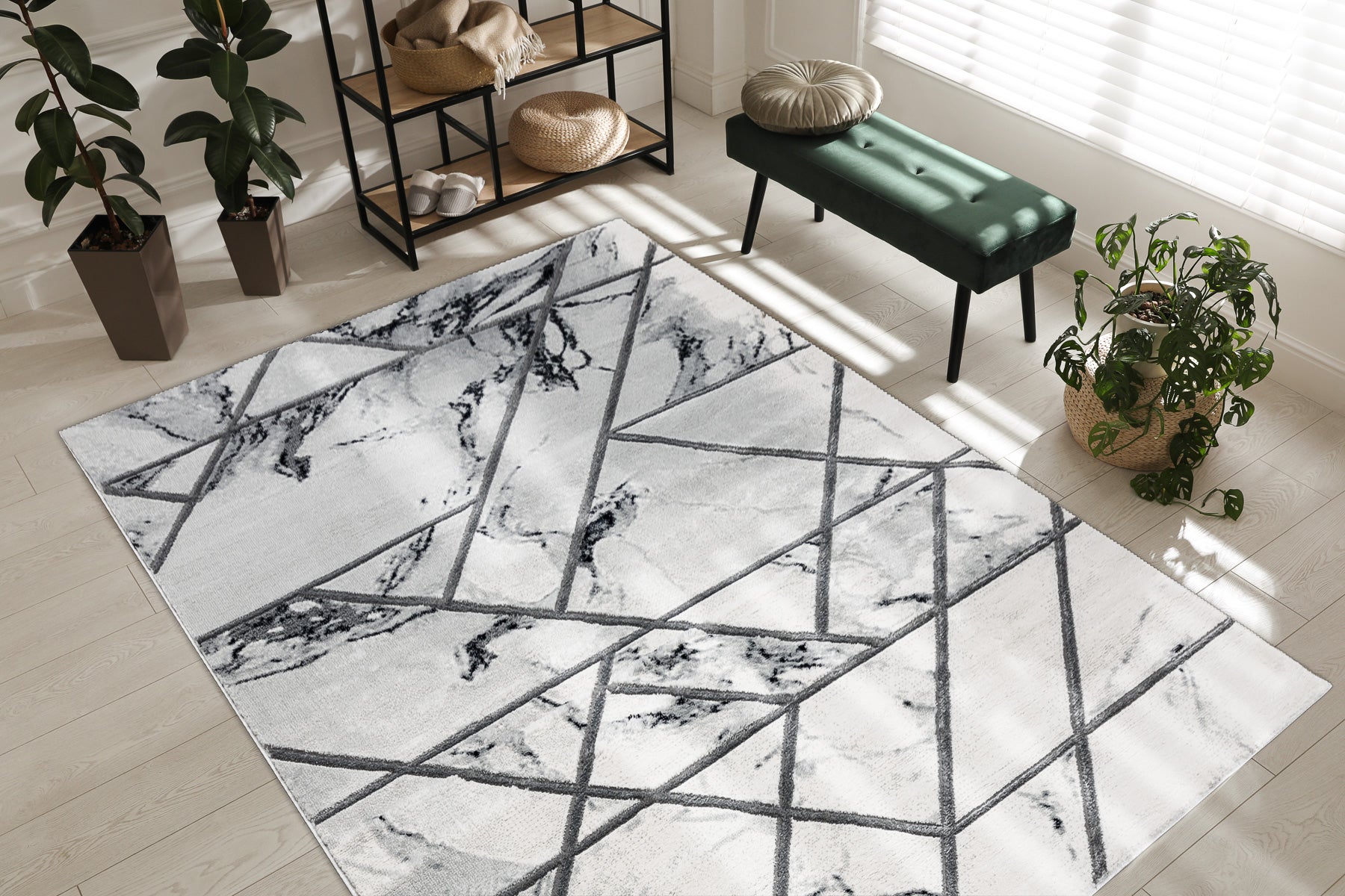 Dywan EMERALD ekskluzywny 0085 glamour, stylowy marmur, geometryczny biały / srebrny 80x150 cm - 5
