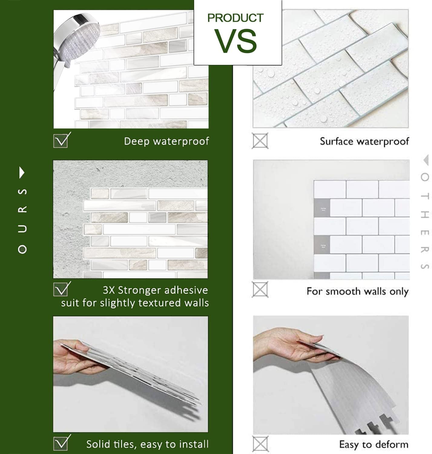 Lot de 10 carreaux autocollants 30 x 30 cm, pour crédence de cuisine et salle de bain - 5