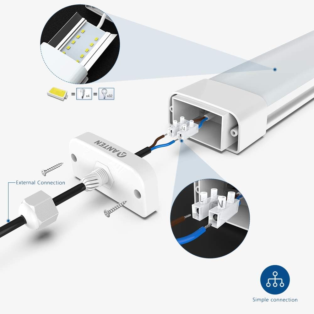 Antenlicht Neon LED 150CM 45W 4950lm Connectable Tube LED|Blanc Froid Reglette LED IP65 pour Garage Ateliers Sous-sol Salle de bain Bureau Parking - 5