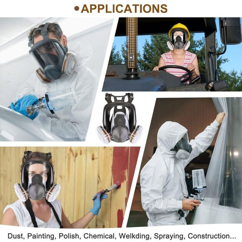 Masque complet 16 en 1 masque à gaz en silicone pour peinture en aérosol, pesticides, prévenir l'ammoniac, - 5