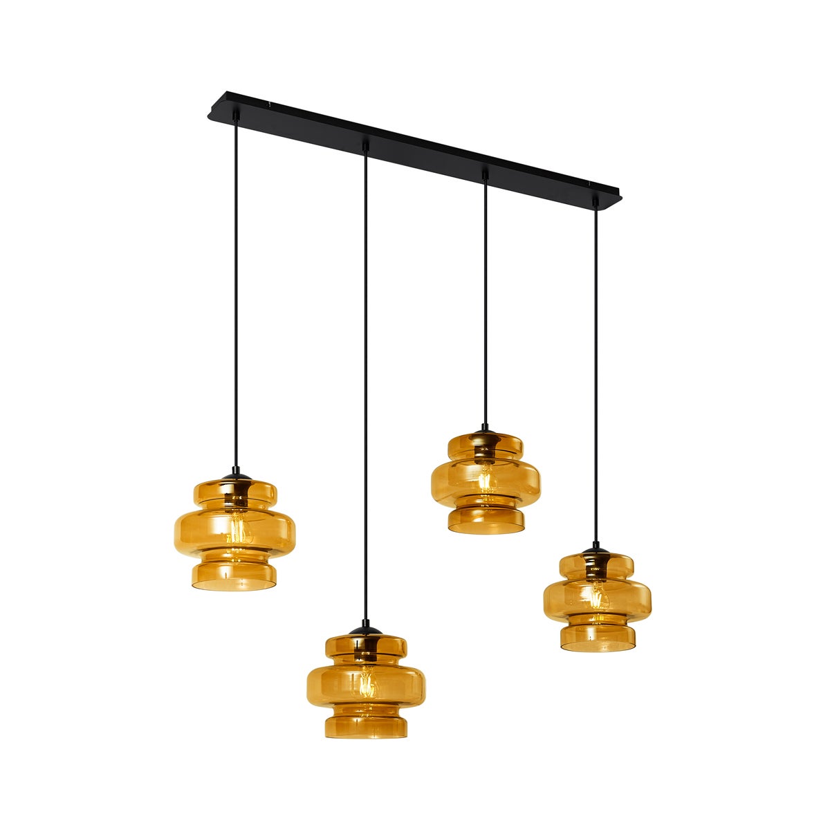 Retro Lampa Wisząca Czarna z Pomarańczowym Szkłem 4-punktowa - Denise