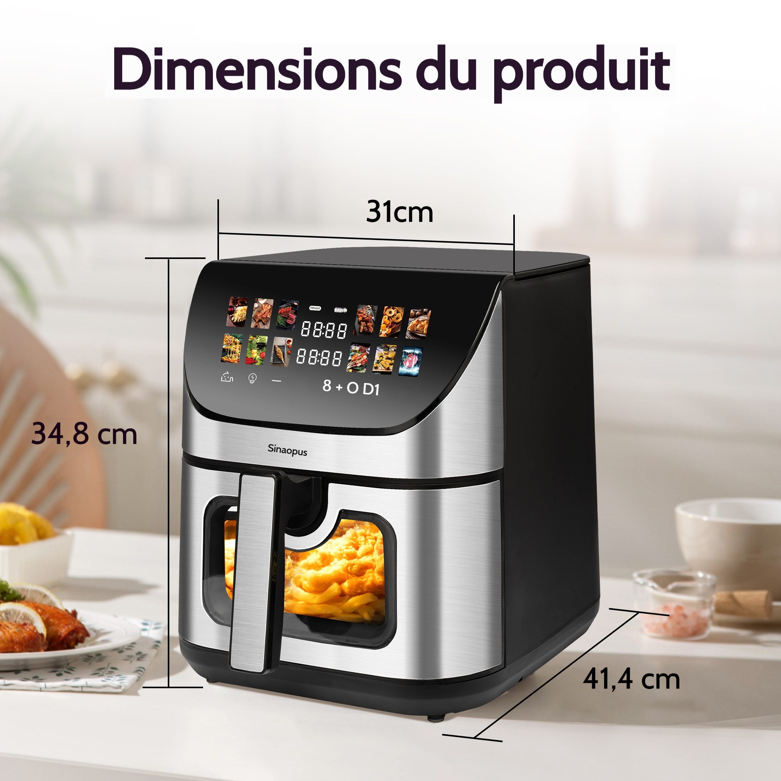 Friteuse à air chaud 8,5 L avec fenêtre de visualisation et écran couleur 12 programmes de cuisson, écran tactile LED couleur noir - 4
