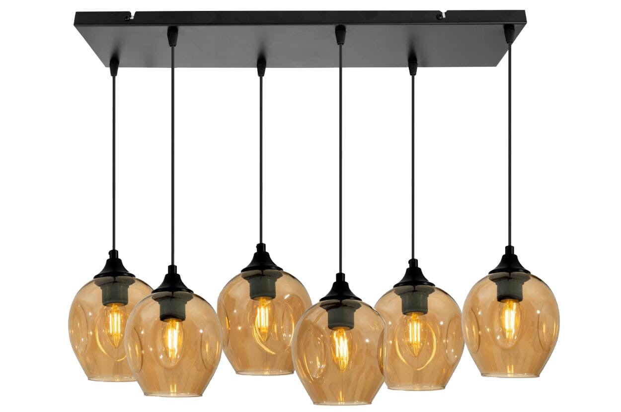 Lampa wisząca Aspa czarno-bursztynowy 6xE27x40W wym: 120 x 67 x 33 cm szkło Candellux