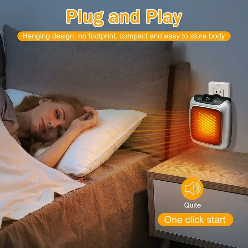 Calefactor cerámico inteligente de 800 W, con enchufe de pared y mando a distancia, adecuado para dormitorios, oficinas y salas de estar. - 2