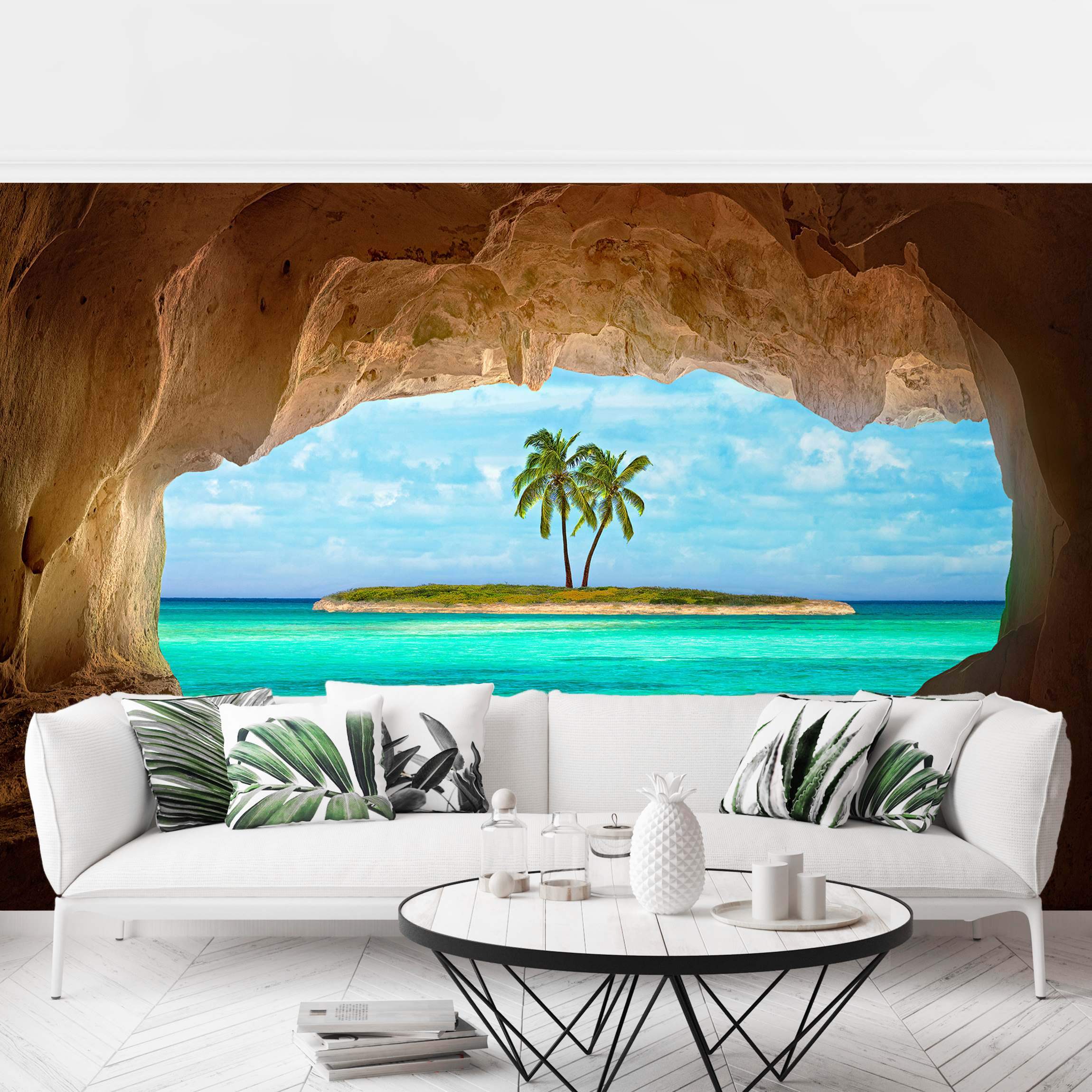 Carta Da Parati Fotografica Spiaggia E Mare - 396x280 Cm, Tessuto Non Tessuto, Made In Germany, Verde-blu