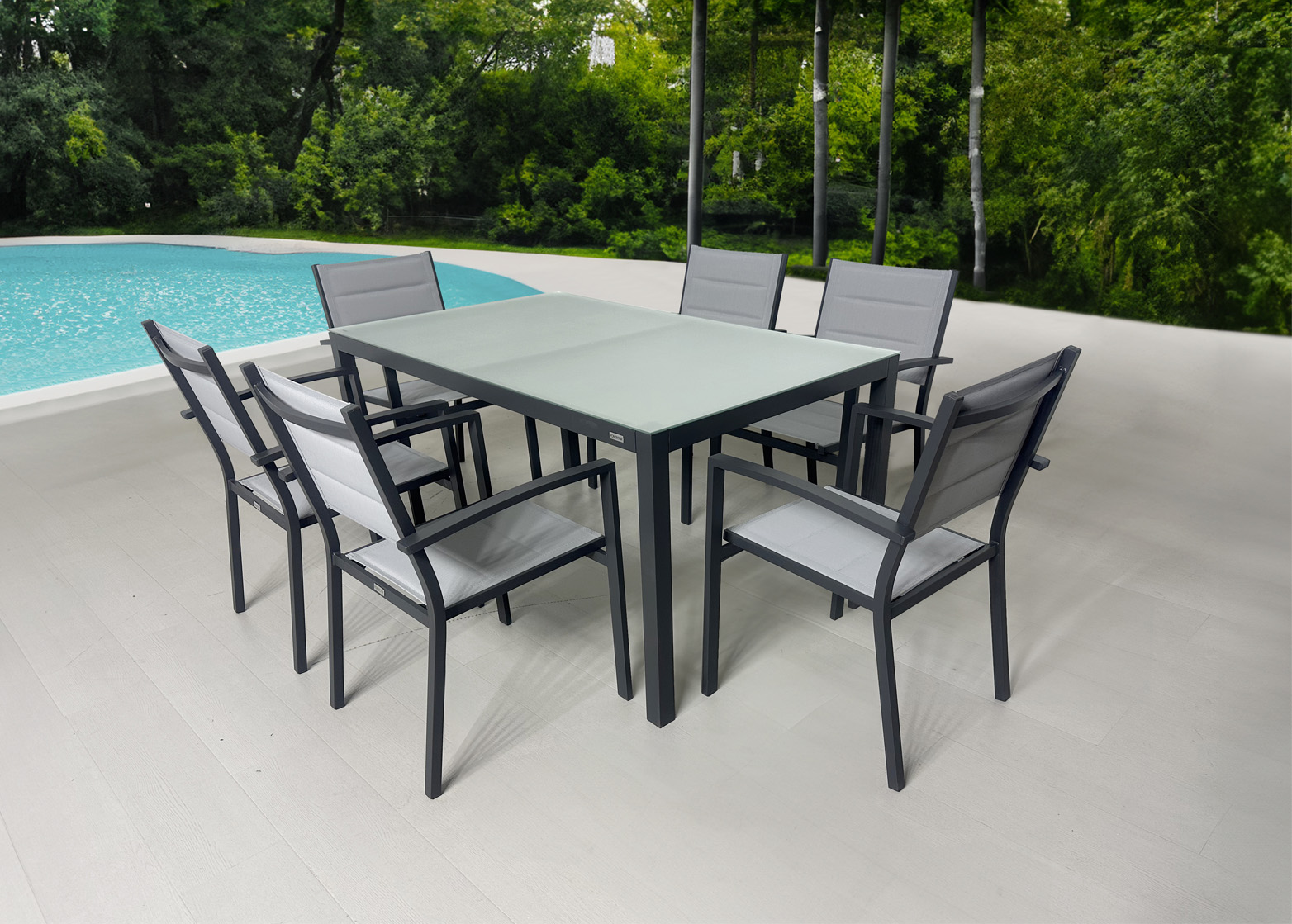 Mesa de Jardín Rectangular de Aluminio Gris Antracita 150x90 cm – Cristal Templado | Exterior y Terraza BENIDORM - 8