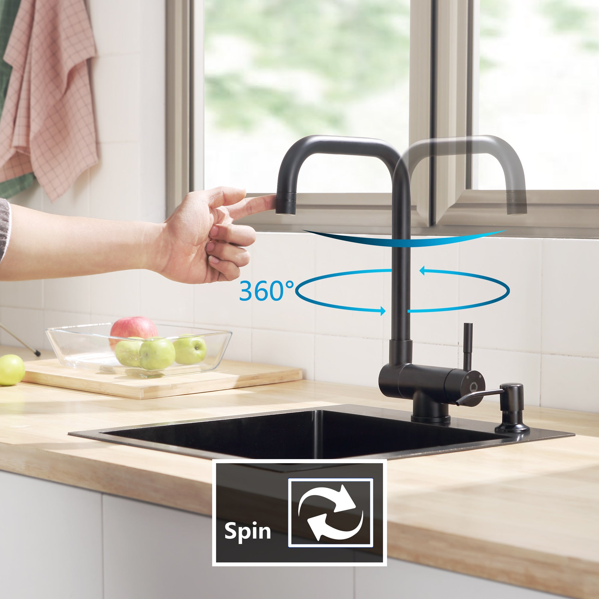 Mitigeur Cuisine Rabattable Noir Robinet Cuisine Pliable avec 2 Jets aux Choix Mitigeur Cuisine Sous Fenêtre avec Bec Orientable,EU Modèle - 3