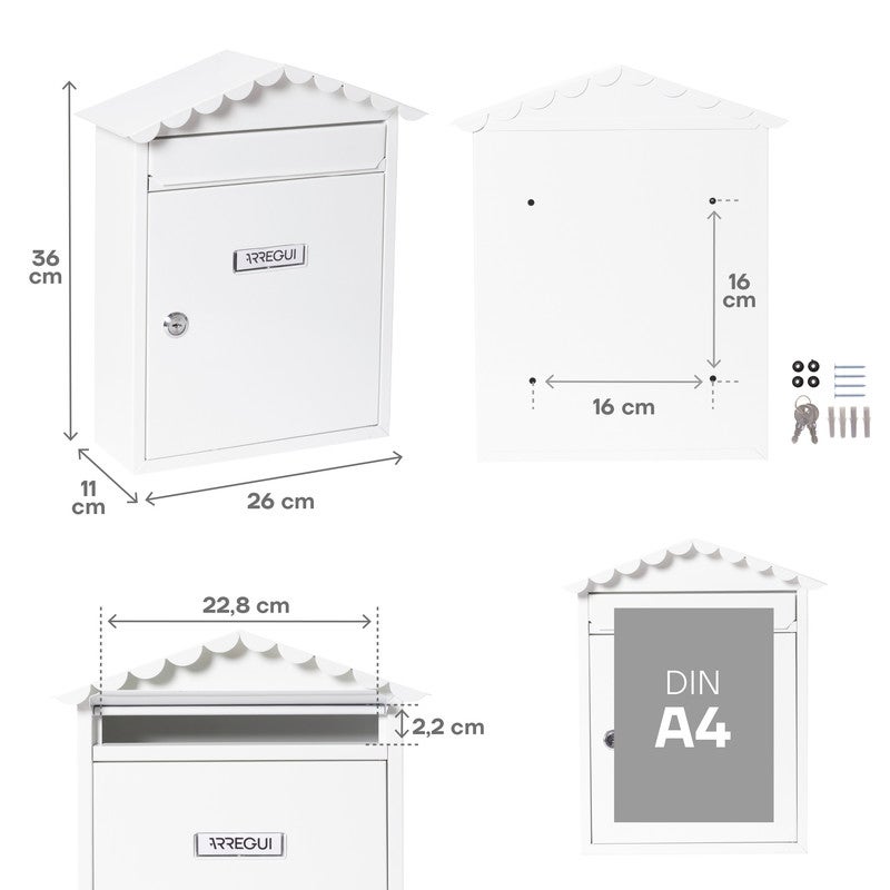 ARREGUI Visit E5741 Cassetta Postale Individuale in Acciaio, Cassetta della Posta da Parete, Dimensione M (DIN A4 e Riviste), Bianco - 3