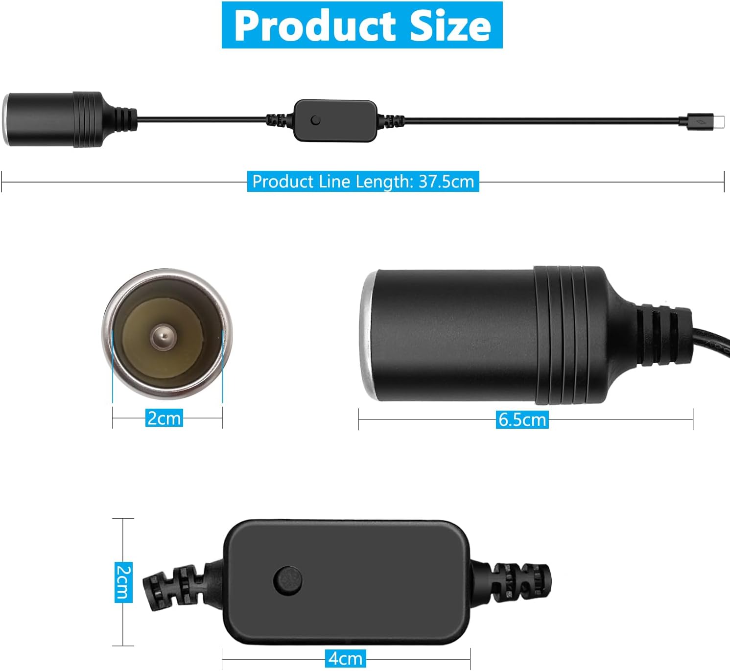 Przewód konwertujący USB C męski na gniazdo zapalniczki samochodowej 12 V typu C do gniazda zapalniczki samochodowej z wyświetlaczem woltomierza, regu - 2