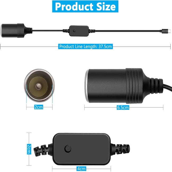 Cavo Convertitore Step-Up 5V USB Maschio A Presa Accendisigari 12V Femmina