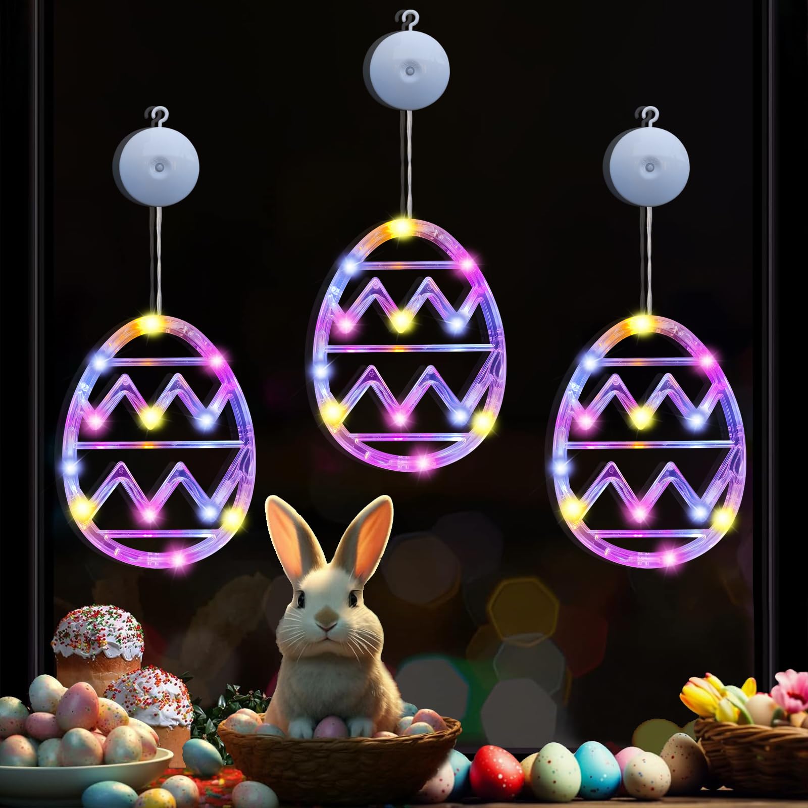 Décor Gonflable Lumineux LED Pour Pâques - œufs Et Lapins (marque XXL, Neuf)