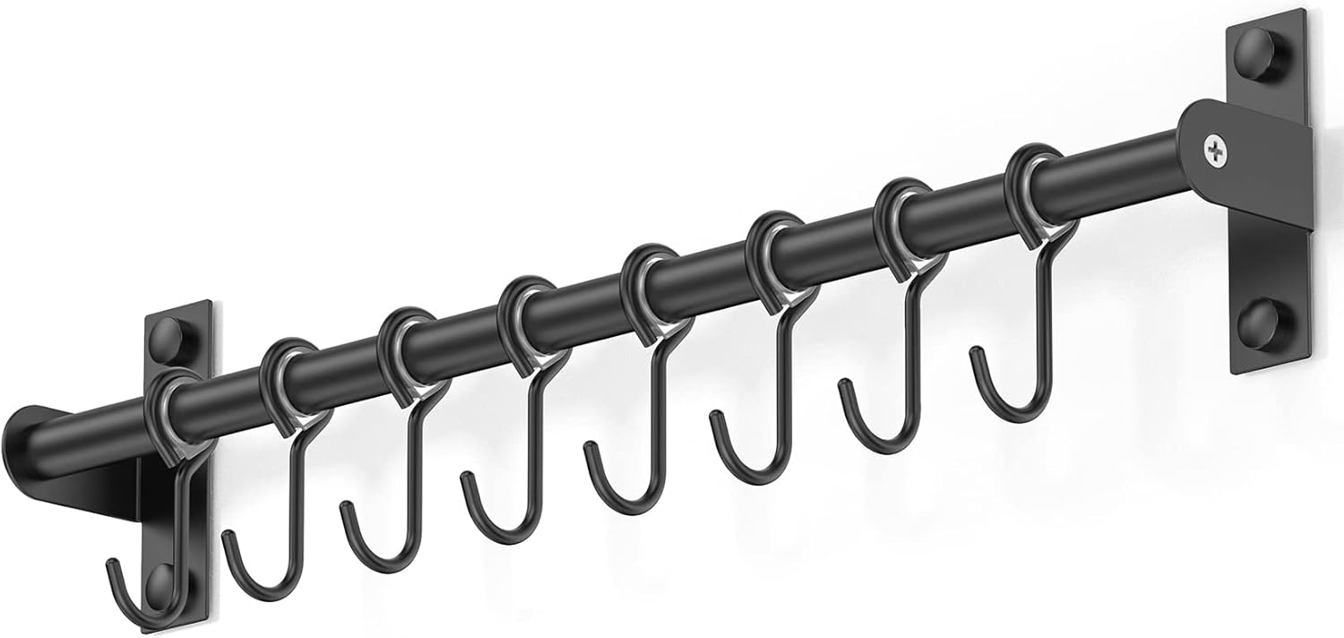 Uchwyt ścienny ze stali nierdzewnej z 5 przesuwanymi haczykami do kuchni i łazienki (szaro-czarny)