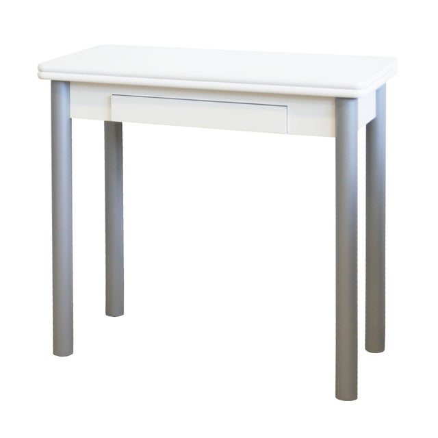 Mesa de Cocina Rectangular Extensible - 80X40/80cm - Modelo RIBETA - Sobre BLANCO MDF - Patas Metal Plata