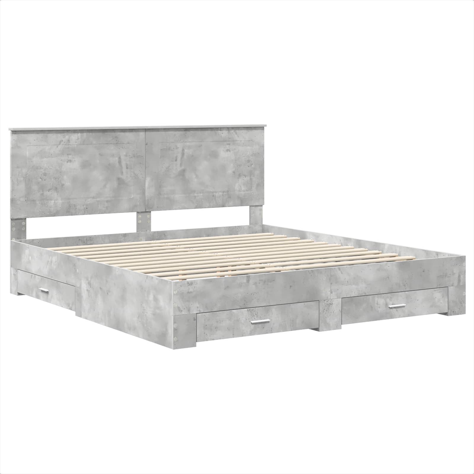 Cadre de lit gris béton 200 x 200 cm panneau de bois - 4