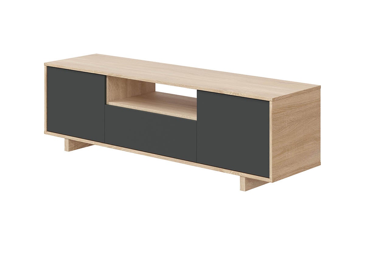 Meuble TV avec 3 portes coloris chêne canadien / gris anthracite - Hauteur 46 x Largeur 150 x Profondeur 41 cm - 5