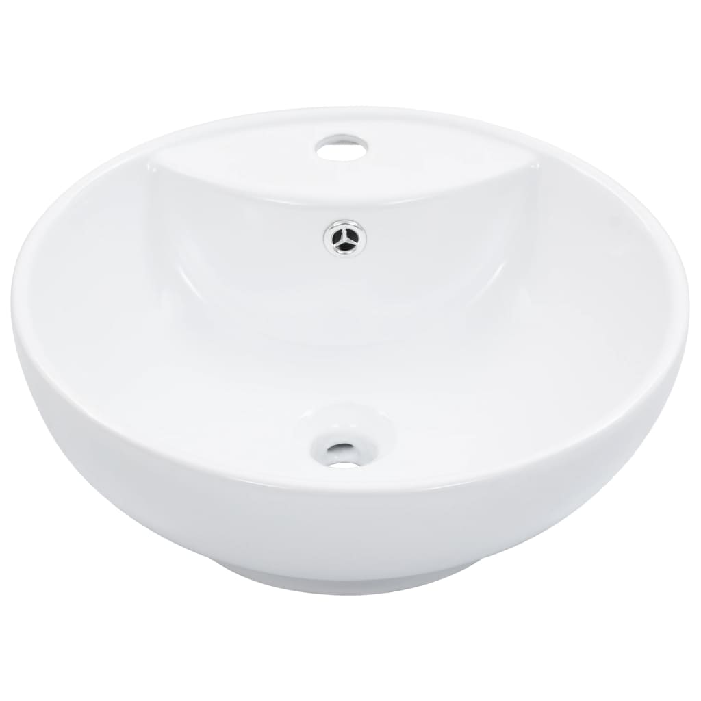 Lavandino Bagno Rotondo In Ceramica Nero - 46,5x18 Cm, Con Troppopieno, Per Installazione A Piano