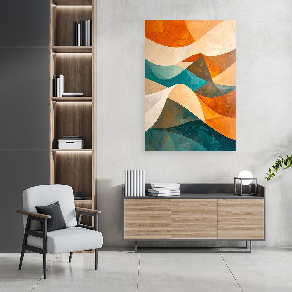Obraz do salonu sypialni biura loftu, Fale abstrakcja w kolorach turkusu i beżu 60x90 - 2
