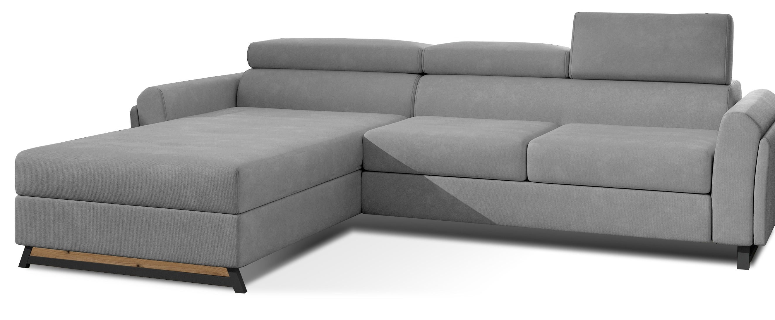 Canapé angle gauche convertible velours gris clair avec appuis-tête