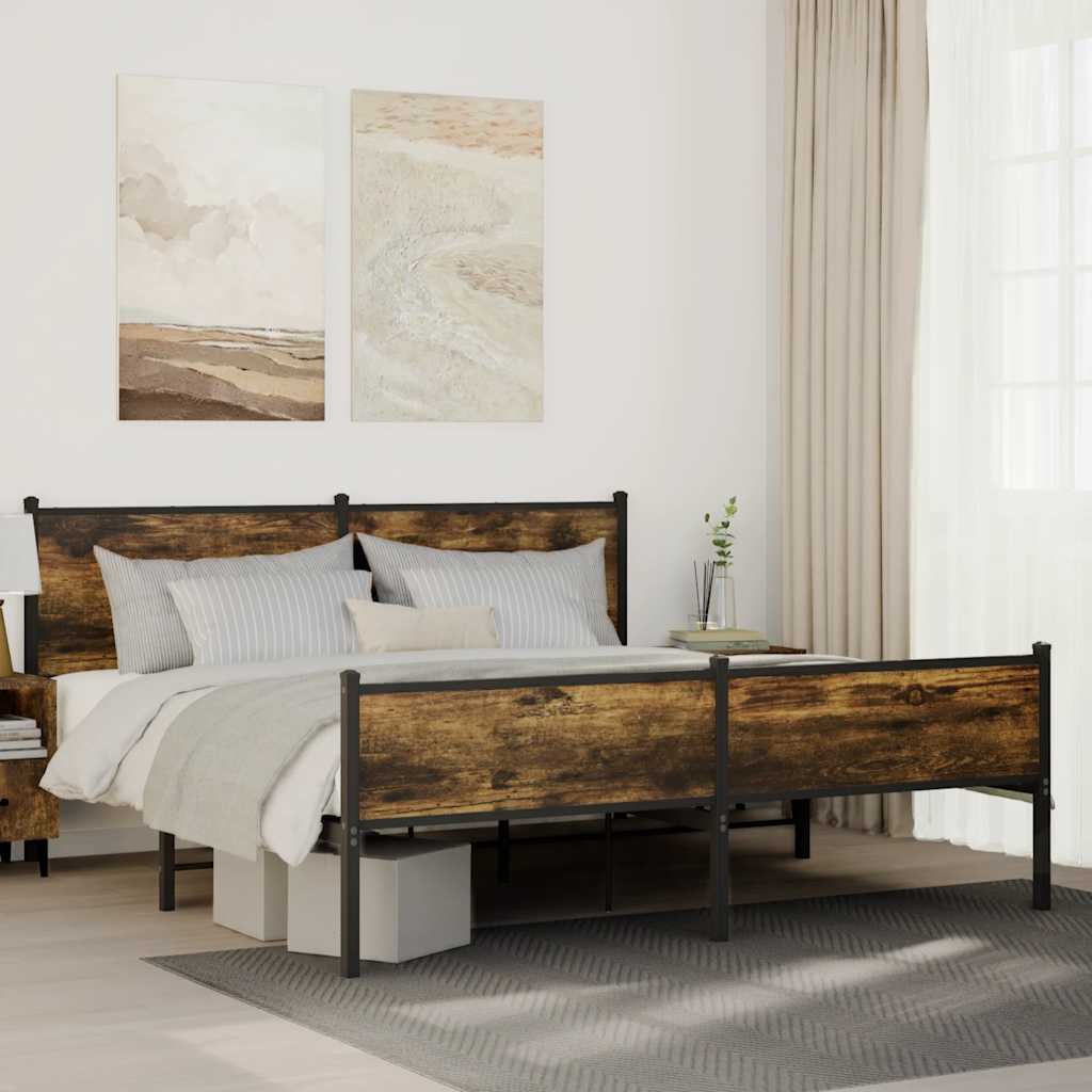 Metalowa rama łóżka, bez materaca, przydymiony dąb, 180x200 cm vidaXL