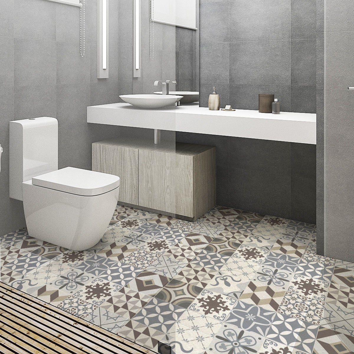 Vinilos baldosas de cemento suelo tolomeo antideslizante 60x100cm - adhesivo de pared - revestimiento sticker mural decorativo