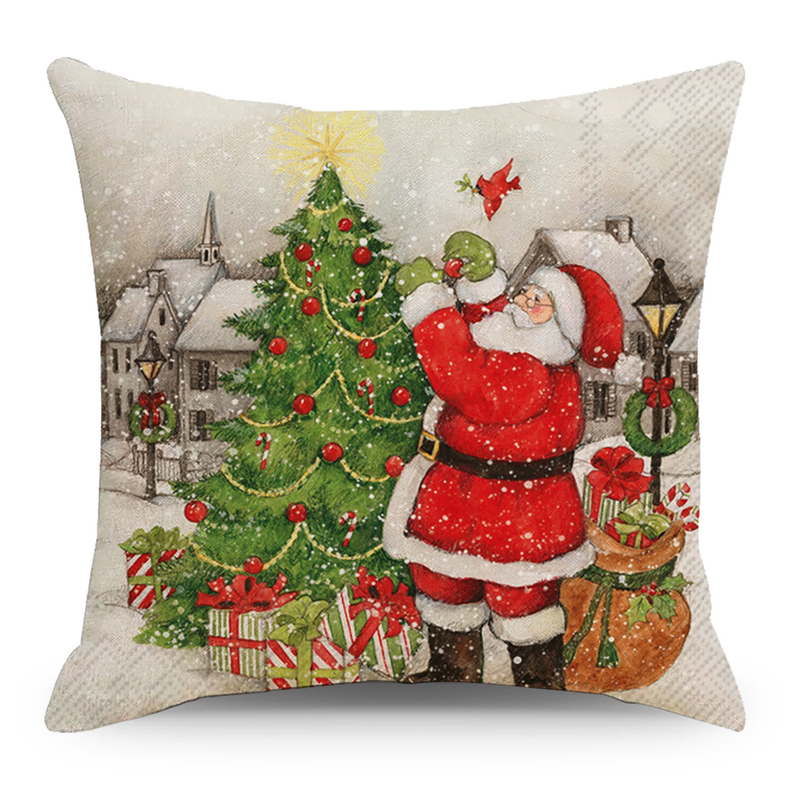 Set di 4 federe natalizie, 45 x 45 cm, federa quadrata, fodera protettiva con cerniera invisibile per divano, camera da letto, soggiorno, arredamento - 3