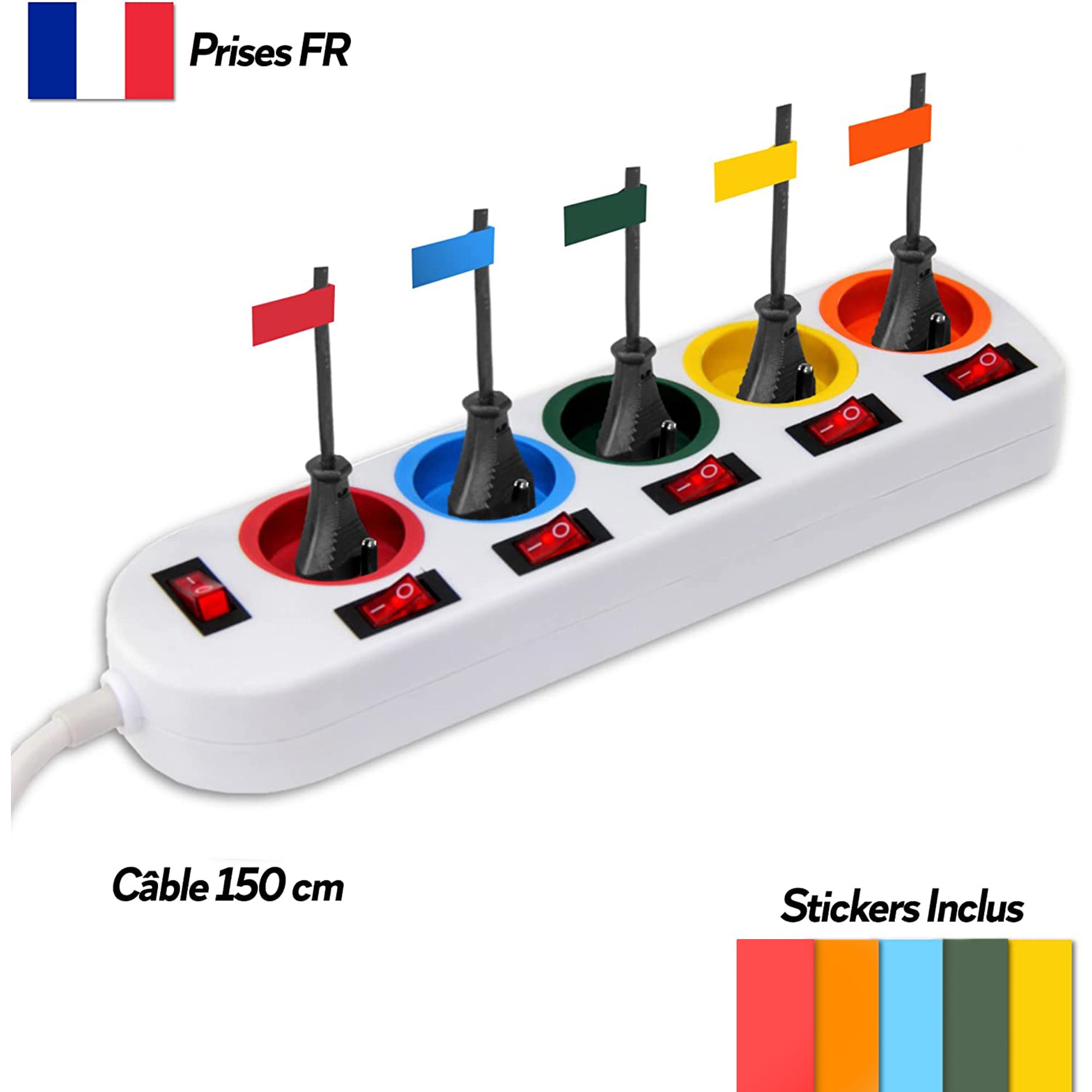 Entretien de la maison MULTIPRISE INTERRUPTEURS INDIVIDUELS Grand multicolore en plastique - 8