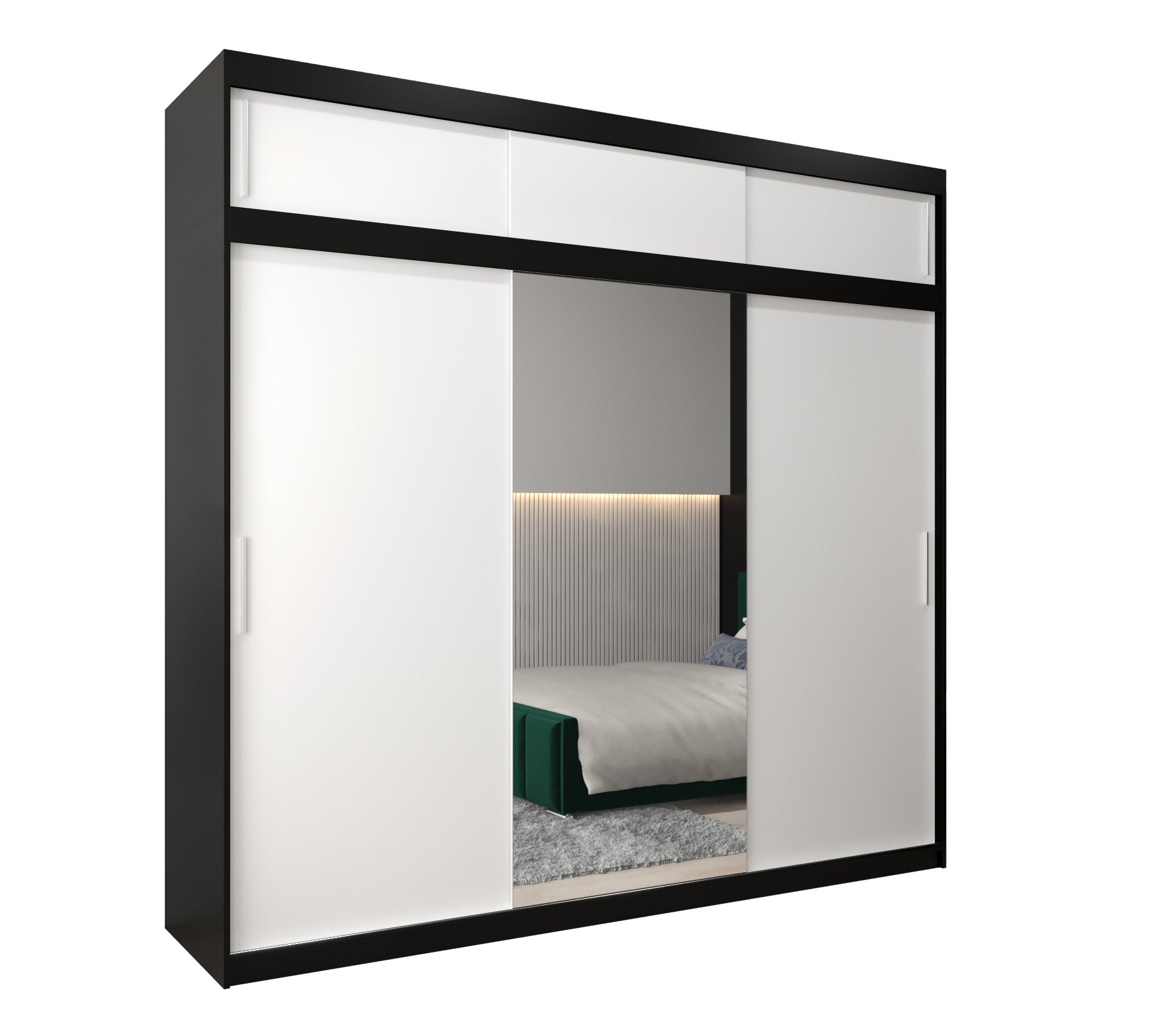 Szafa przesuwna z nadstawką garderoba TOKYO 1 250 x 62 x 240 cm Czarny + Biały - Abiks Meble