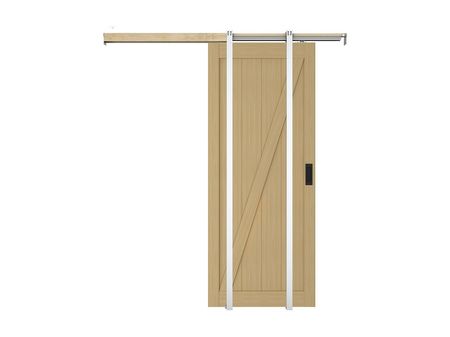 Drzwi przesuwne chowane w ścianie z drewna i MDF - Naturalny jasny - wys. 205 x szer. 63 cm - BALERMA